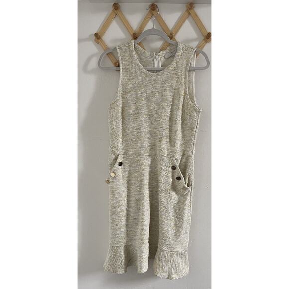 Loft Dress Women's 6 Fit and Flare Mini Tweed Flared Light yellow Ivory - Picture 2 of 7